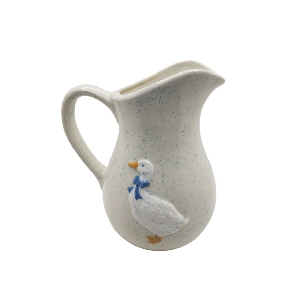 vintage 1980s signed boggs speckled porcelain duck pattern pitcher. - Picture 3 of 4